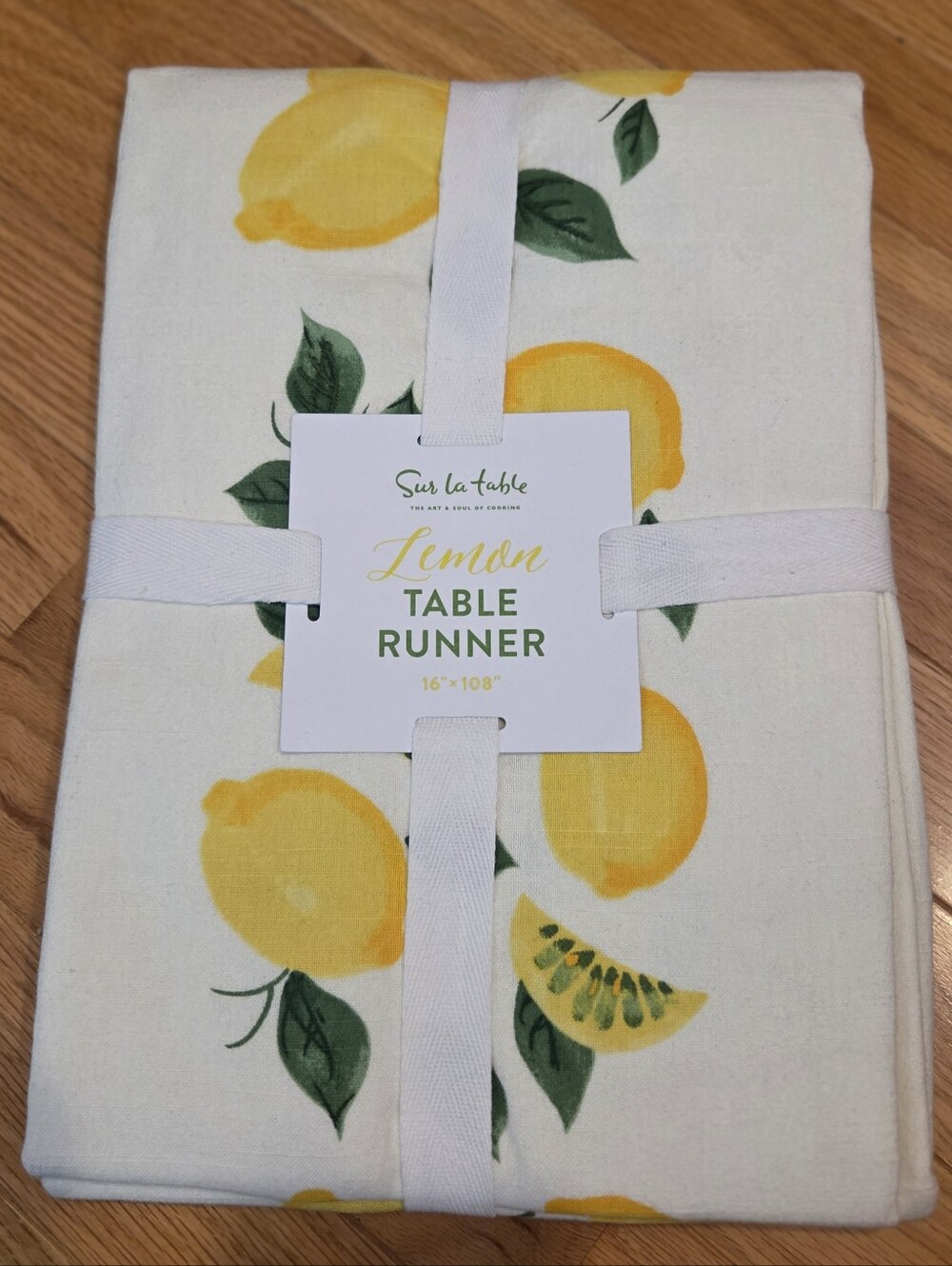 Sur La Table 100% Cotton Lemon Watercolor Print And Embroidery Table Runner
